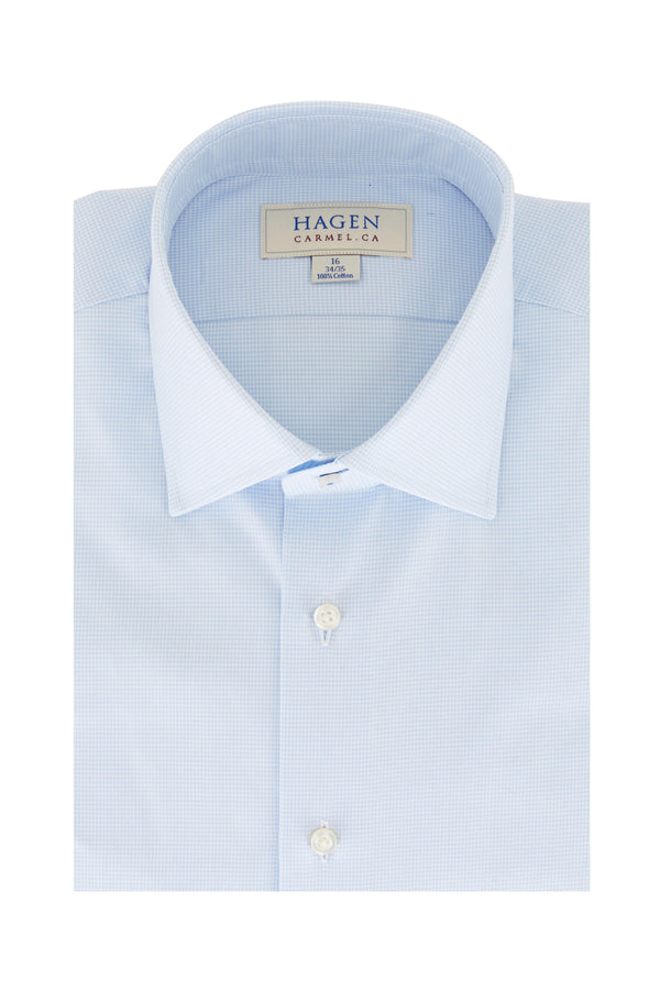 Light Blue Mini Houndstooth Dress Shirt - Oak Hall