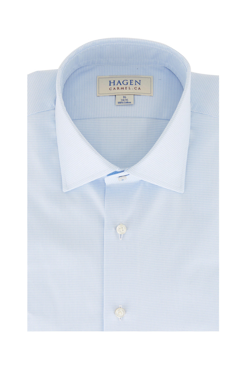 Light Blue Mini Houndstooth Dress Shirt - Oak Hall